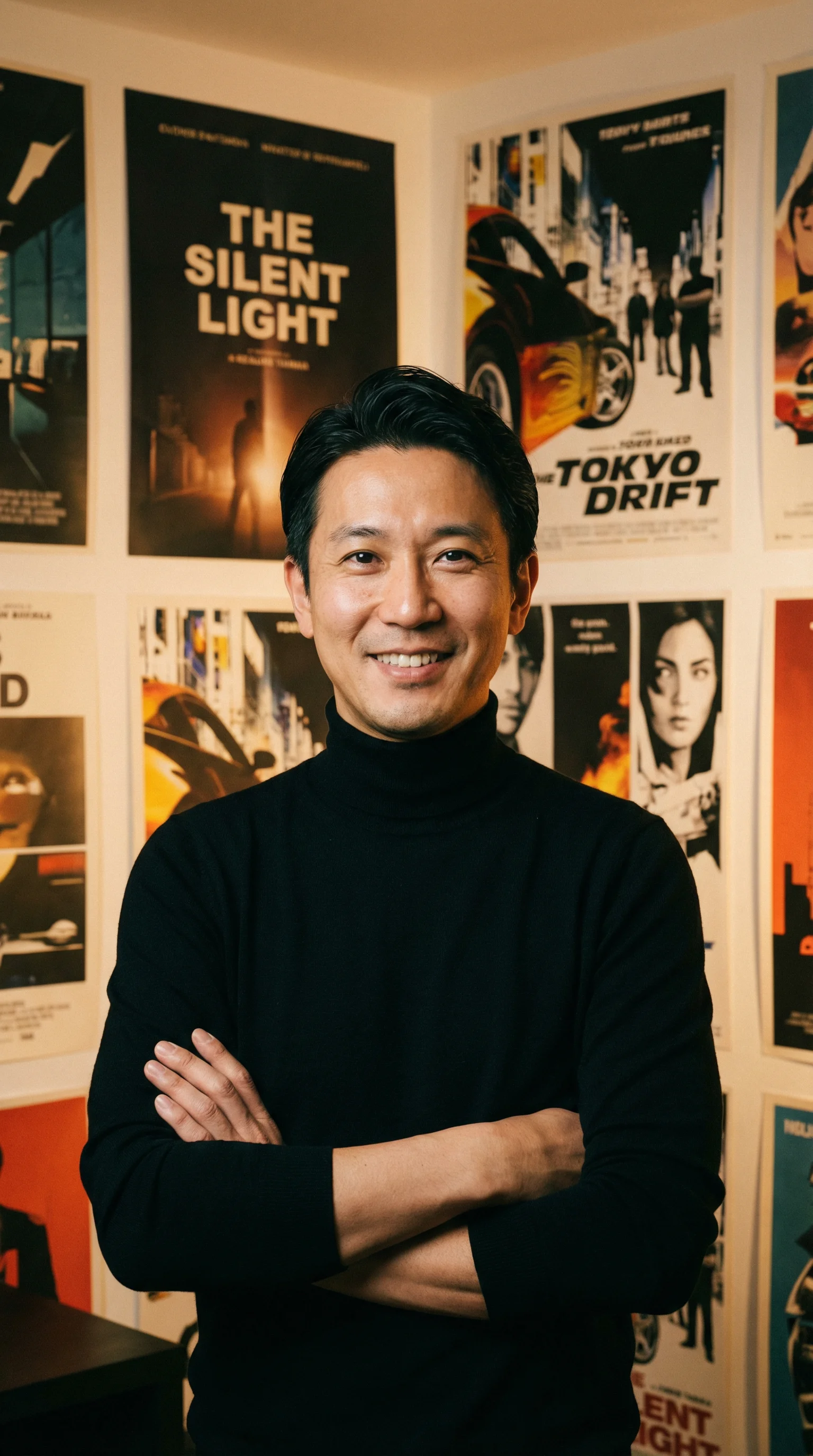 资深电影海报设计师陈伟个人肖像照片黑色高领毛衣