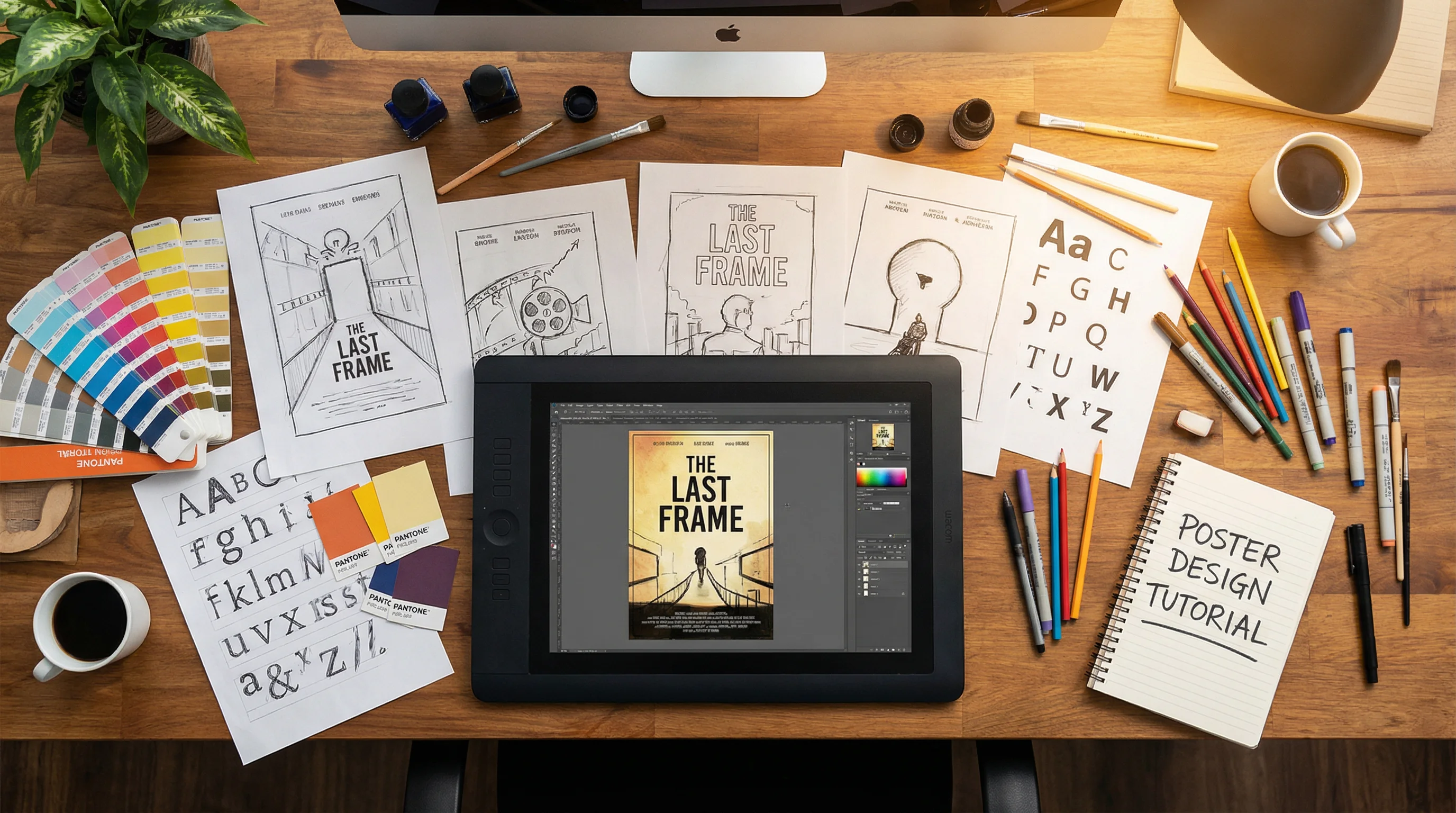 电影海报设计教程工作台展示设计工具色卡草图和数字绘图板